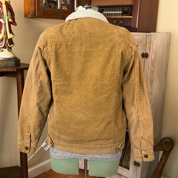 Vintage Y2K Faded Grunge Tan Cotton Corduroy Jacket Sherpa lining Streetwear - Picture 5 of 13